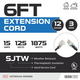 Iron Forge Cable SJTW 12ga 3-prong for heavy-duty indoor and outdoor use.