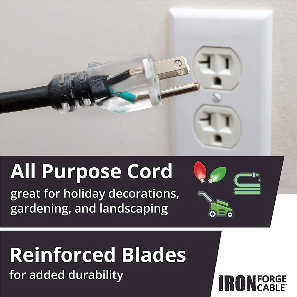 Iron Forge Cable UL-listed 125V cord supports high wattage devices safely.