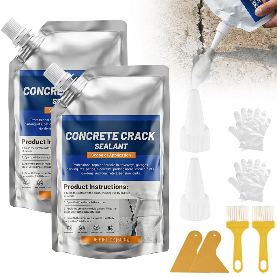 IRONABLE concrete crack filler with self leveling nozzle seals cracks evenly for smooth results.