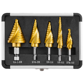 IRONANT step drill bits set in aluminum case, organized for quick access.