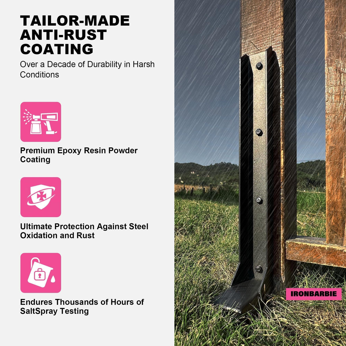 IRONBABE easy grounding point stake enables quick installation.