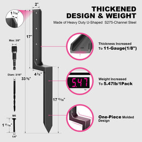 IRONBABE one-piece steel anchor stake secures posts without digging.