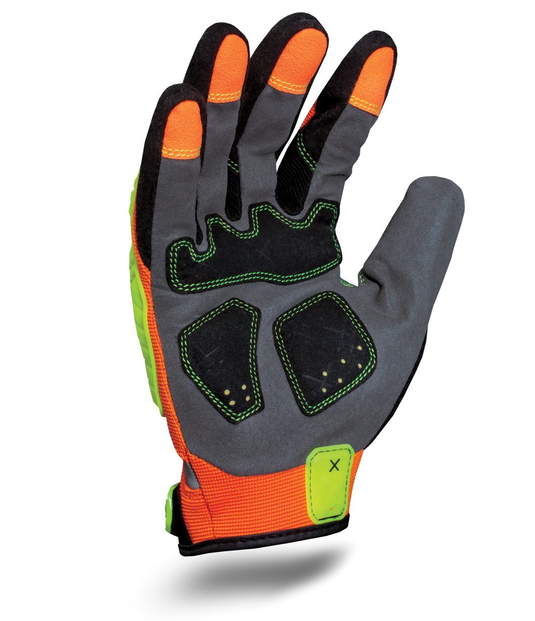 Ironclad EXO glove palm with open-cell memory foam padding for impact absorption.