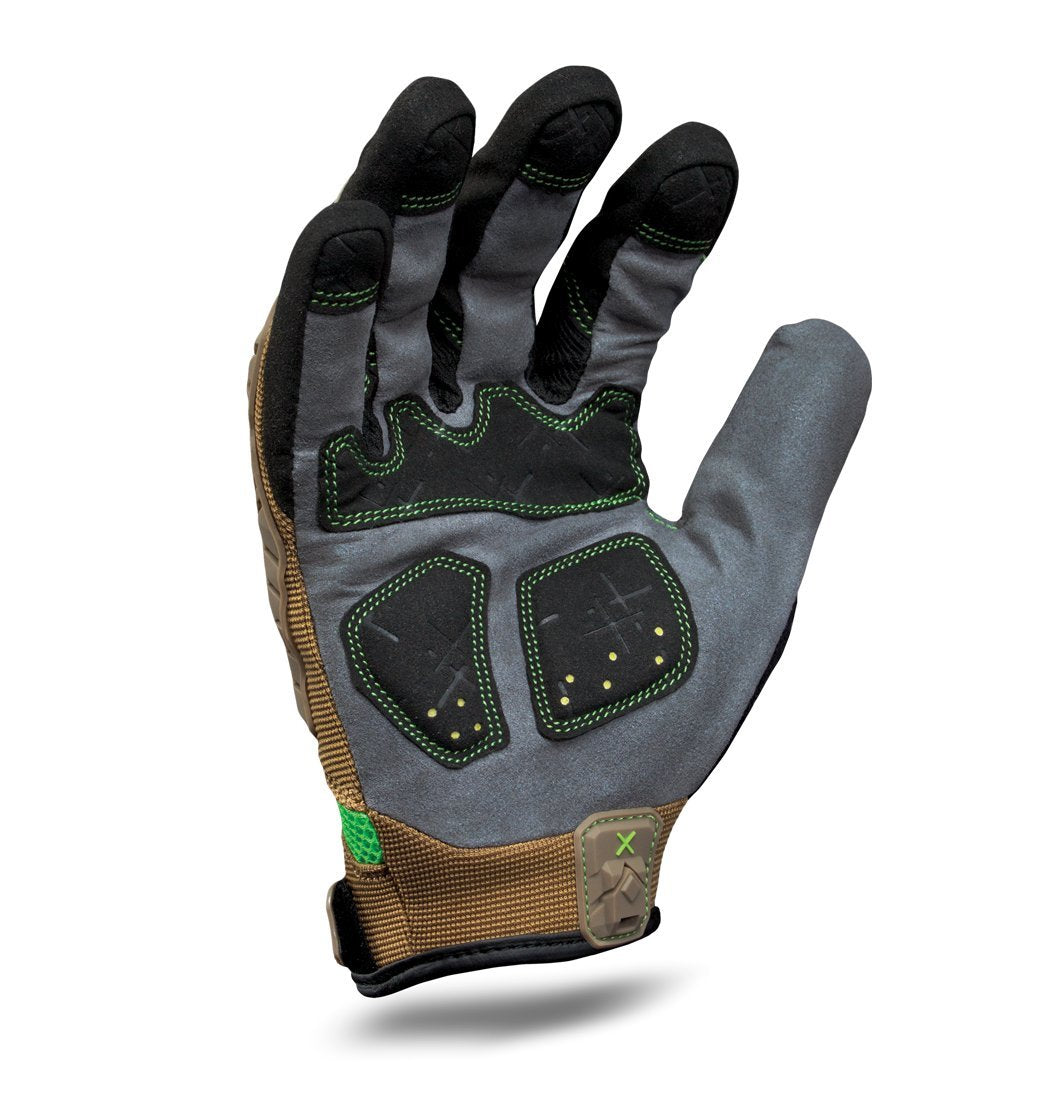 Ironclad EXO2-PIG-04-L brown glove palm pads absorb impact for comfort