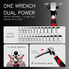 Ironcube 2-in-1 adjustable wrench with wide opening for tough fasteners.
