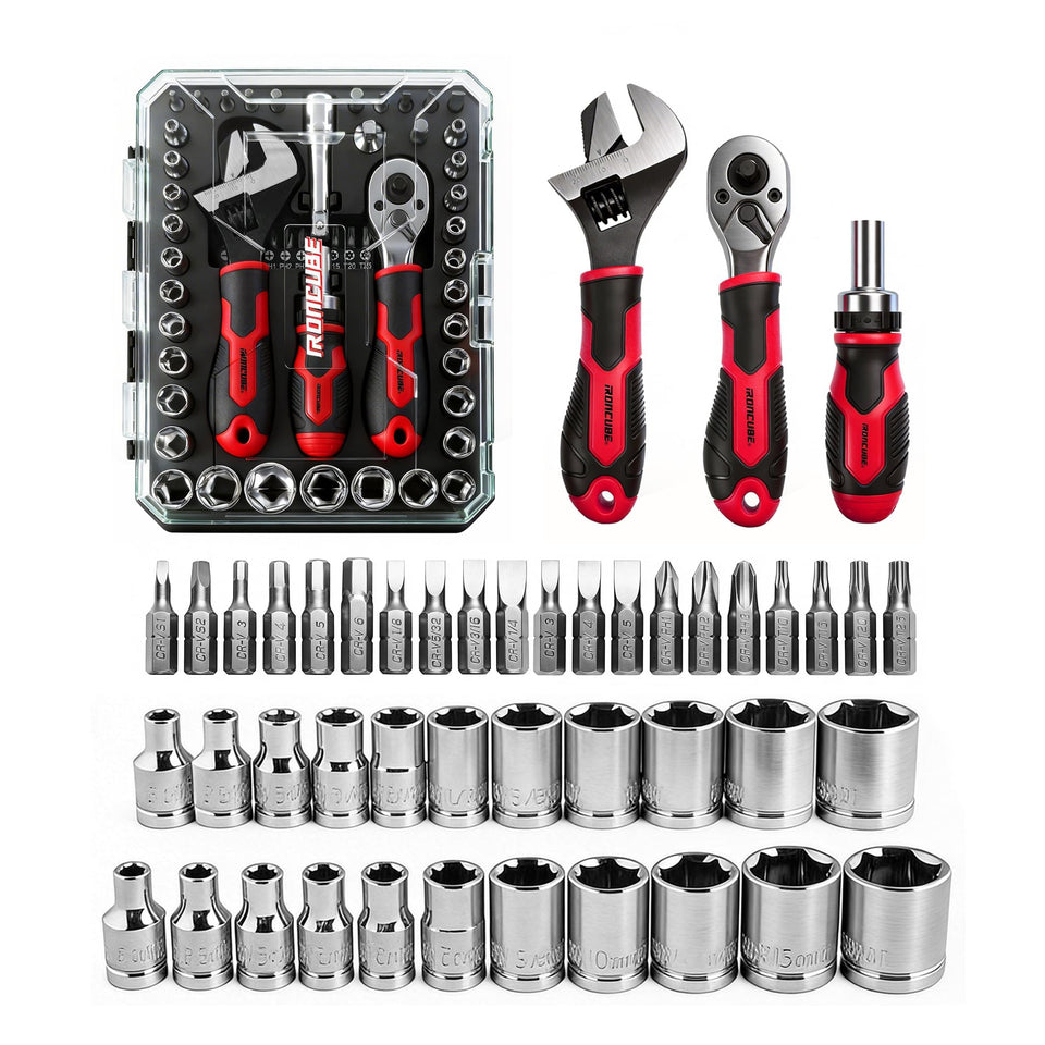 Ironcube 53-piece socket set with metric and SAE sockets for versatile repairs.