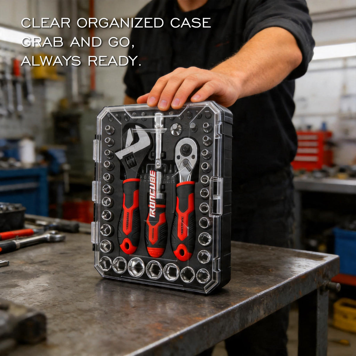 Ironcube clear storage case keeps tools organized and accessible.