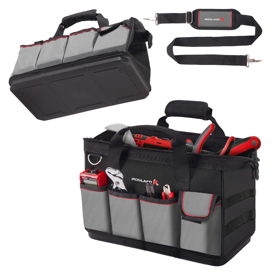 IRONLAND toolbag 165-capacity main compartment keeps bulky tools within reach.