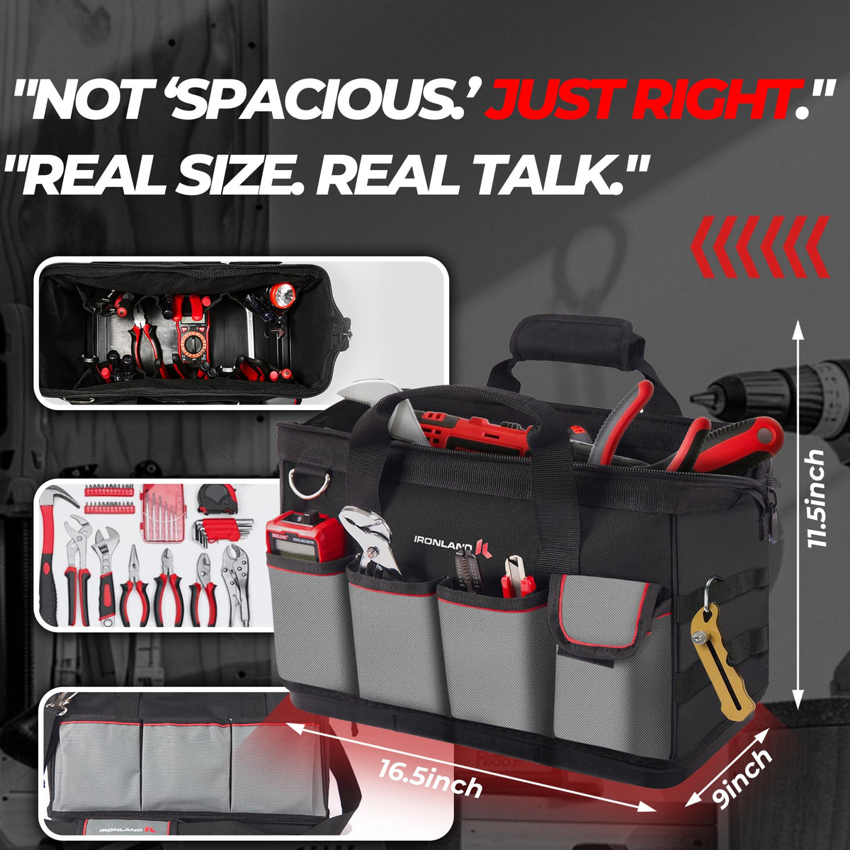 IRONLAND toolbag 600D Oxford fabric with waterproof coating resists rain.