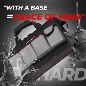 IRONLAND toolbag hard-base bottom shields tools on wet floors.