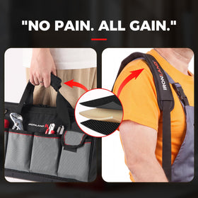 IRONLAND toolbag multi-pocket organizer keeps tools neatly stowed.