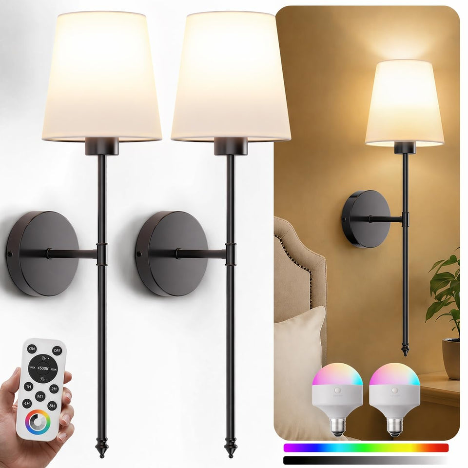 IRONPAX wall sconce battery-operated on wall for cord-free bedroom lighting