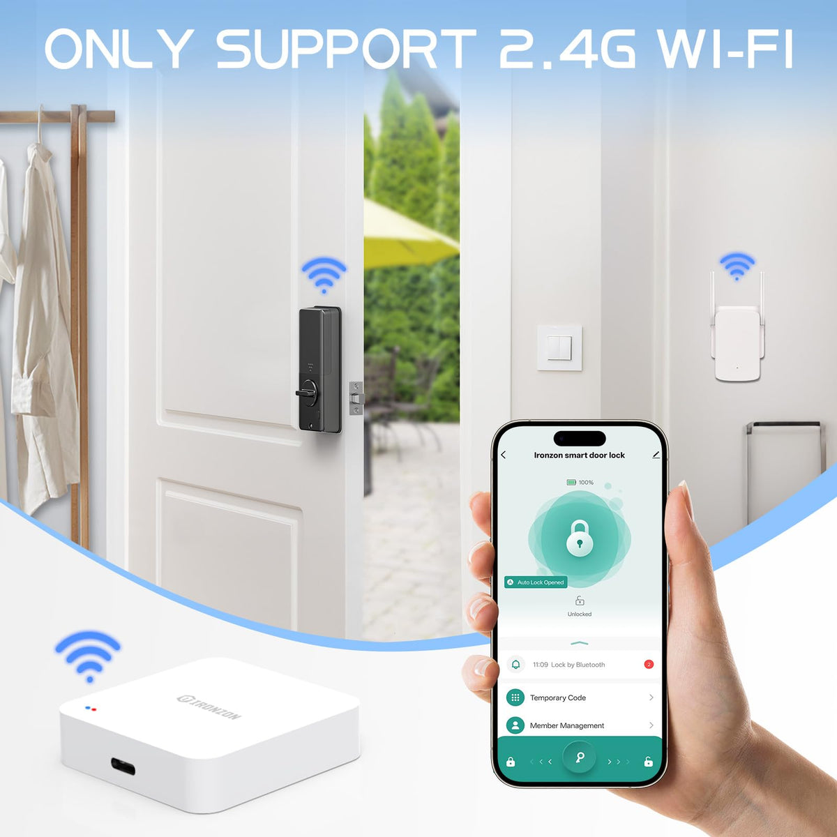 IRONZON Tuya Gateway ports and connectivity demonstrate stable 2.4 GHz pairing