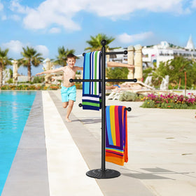 Irrantan durable outdoor towel rack on a patio for daily poolside use