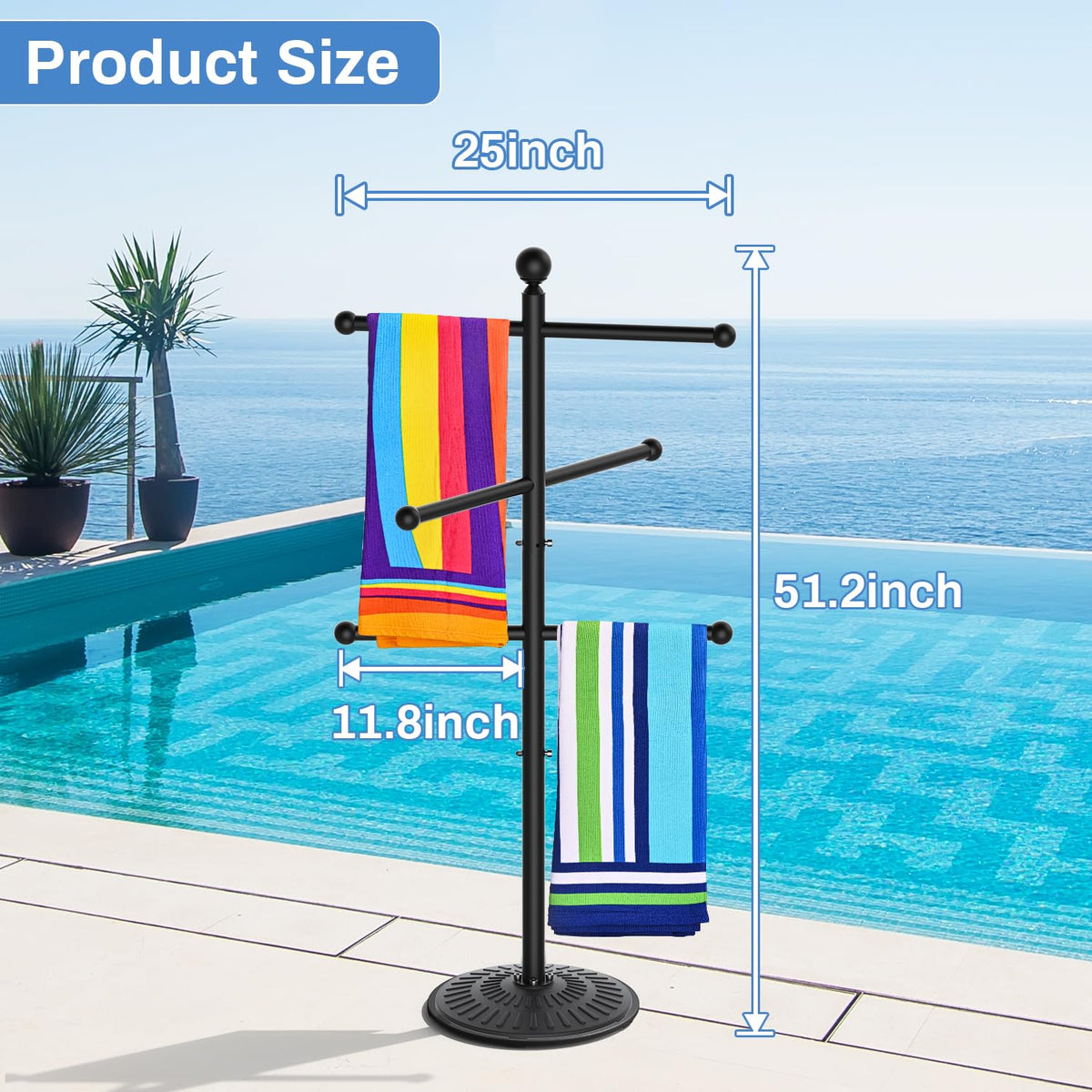 Irrantan outdoor poolside towel holder keeps towels off the ground and ready to use