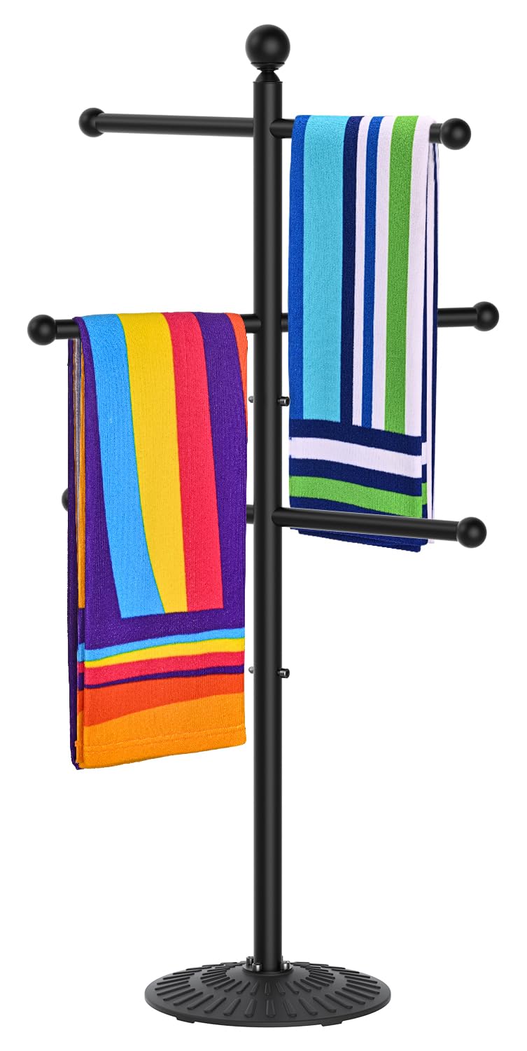 Irrantan pool towel rack with a 6-arm design for organized drying after swimming