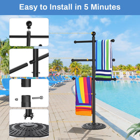 Irrantan poolside table towel holder offers a convenient surface for essentials