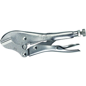 IRWIN 7-inch pinch-off locking plier on workbench enables hands-free tubing work