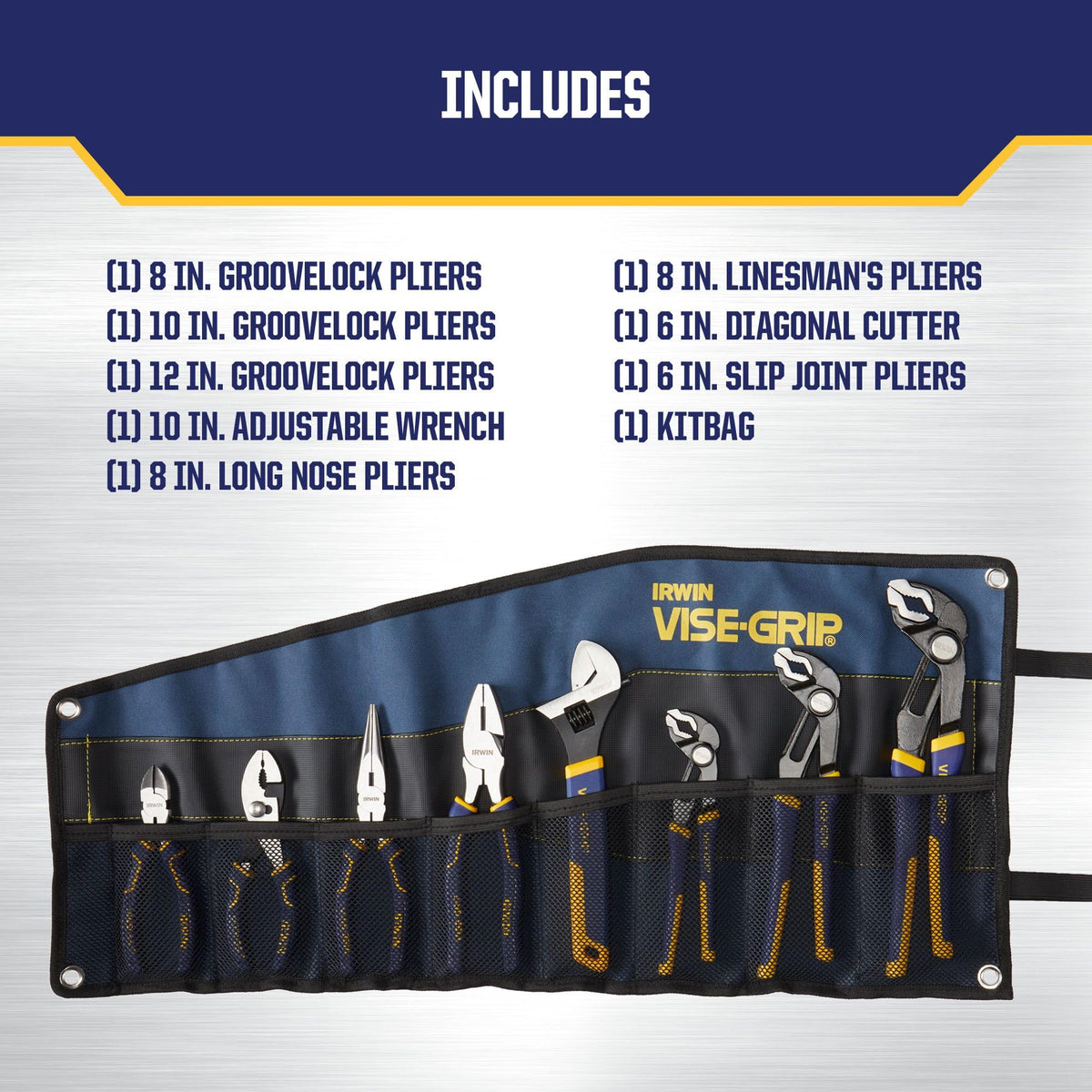 IRWIN GrooveLock 10-inch pliers showing rapid jaw adjustment with press-n-slide