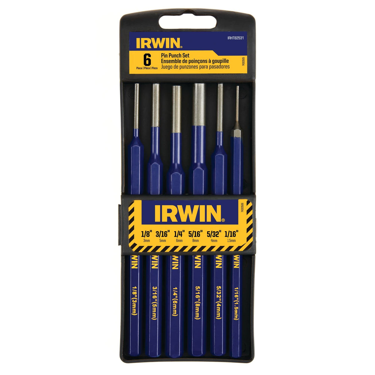 IRWIN punch set with tempered steel finish, durable construction for repeated use in metalworking projects.
