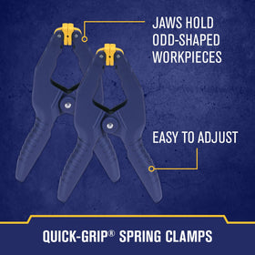 IRWIN Quick-Grip 6in clamps securing a small cabinet during assembly.