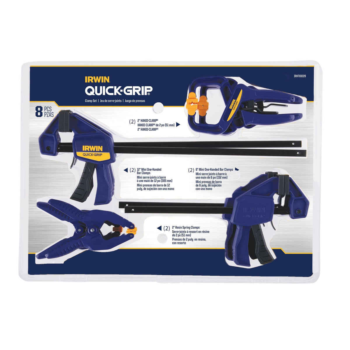 IRWIN Quick-Grip 6in clamps trigger-action shows quick release for fast positioning.
