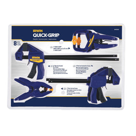 IRWIN Quick-Grip 6in clamps trigger-action shows quick release for fast positioning.