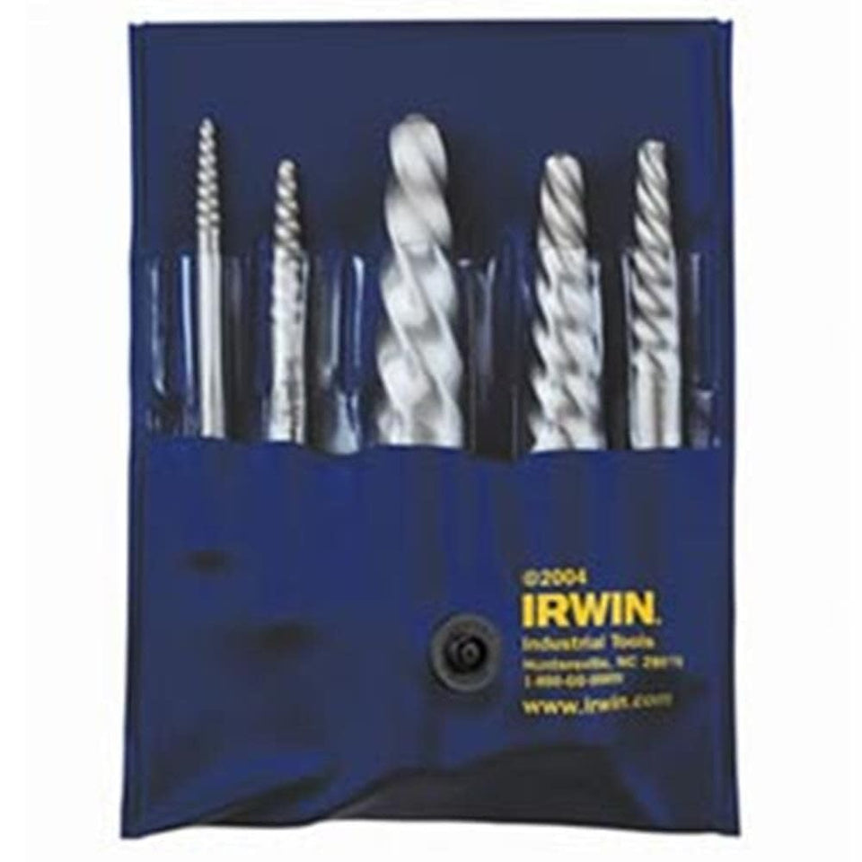 IRWIN screw extractor with spiral flute, 6-piece set, grips stubborn fasteners as you turn.