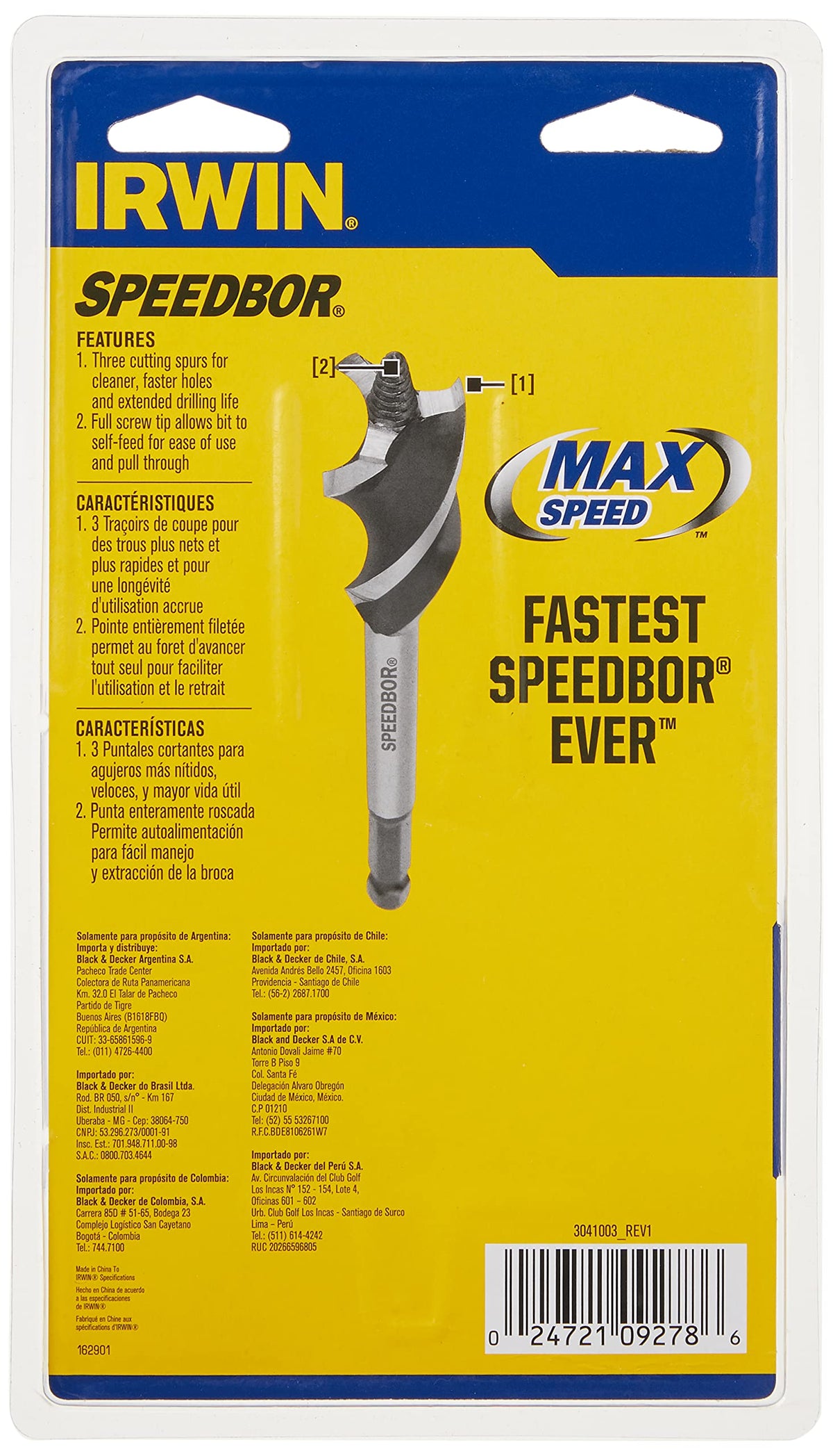 IRWIN Speedbor Max 1-inch spade bit for deep wood drilling
