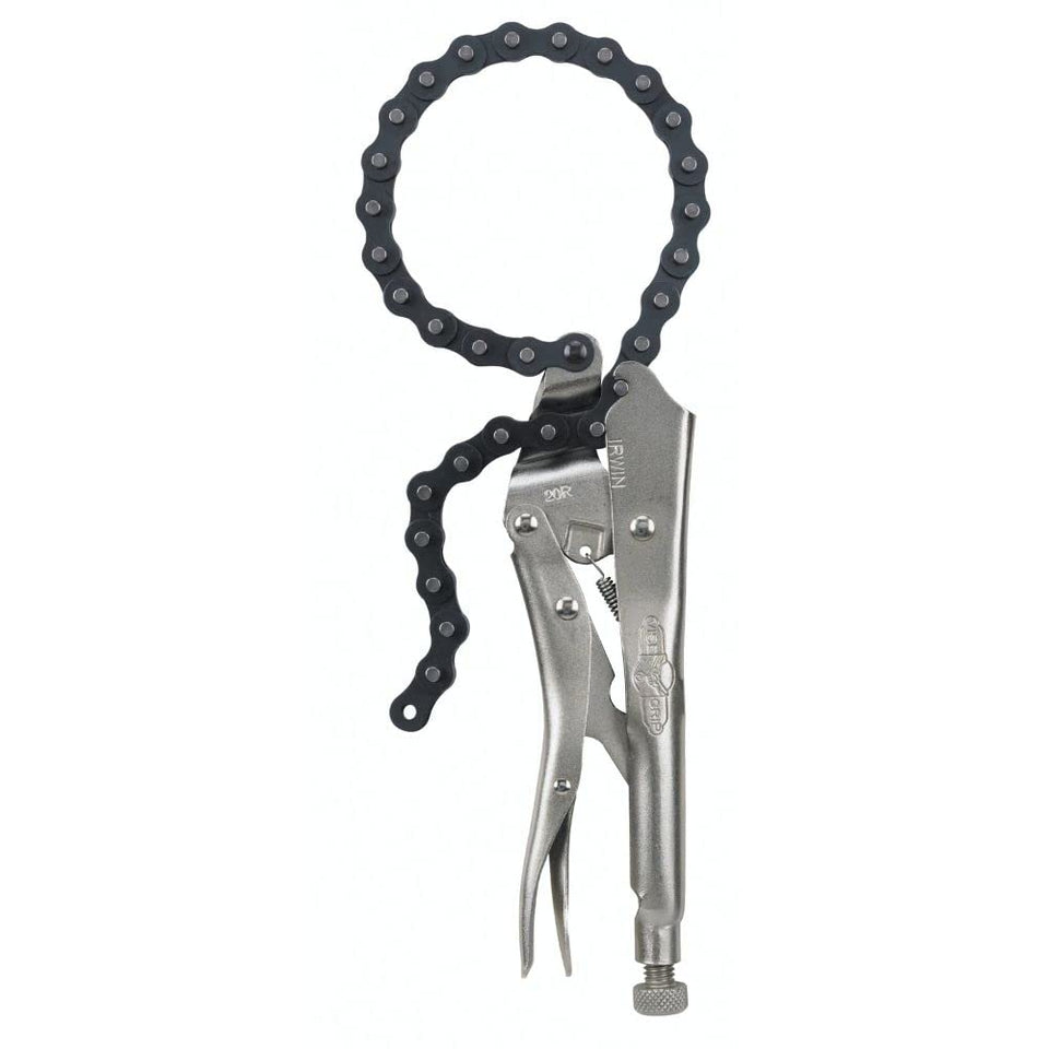 IRWIN VISE-GRIP 9-Inch Locking Chain Clamp grips irregular shapes securely.