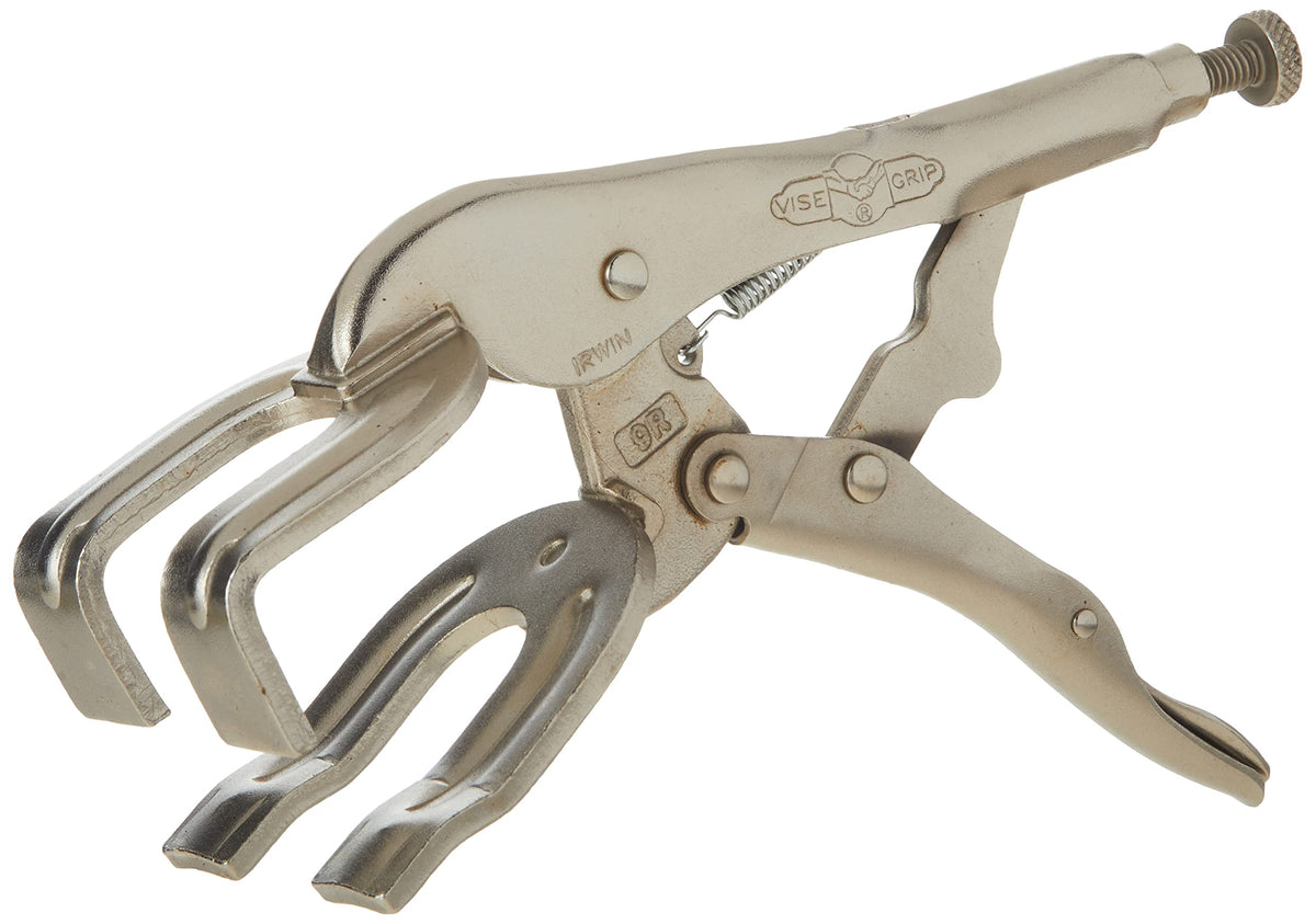 IRWIN VISE-GRIP welding clamp with guarded release trigger for safe, quick unclamping.