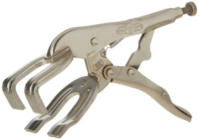 IRWIN VISE-GRIP welding clamp with guarded release trigger for safe, quick unclamping.