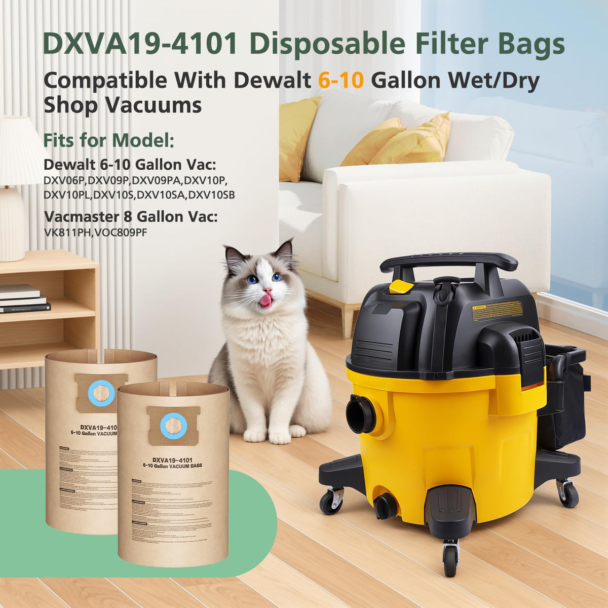 isinlive DXVA19-4101 vacuum bags for DEWALT DXV06P model ensuring secure dust capture