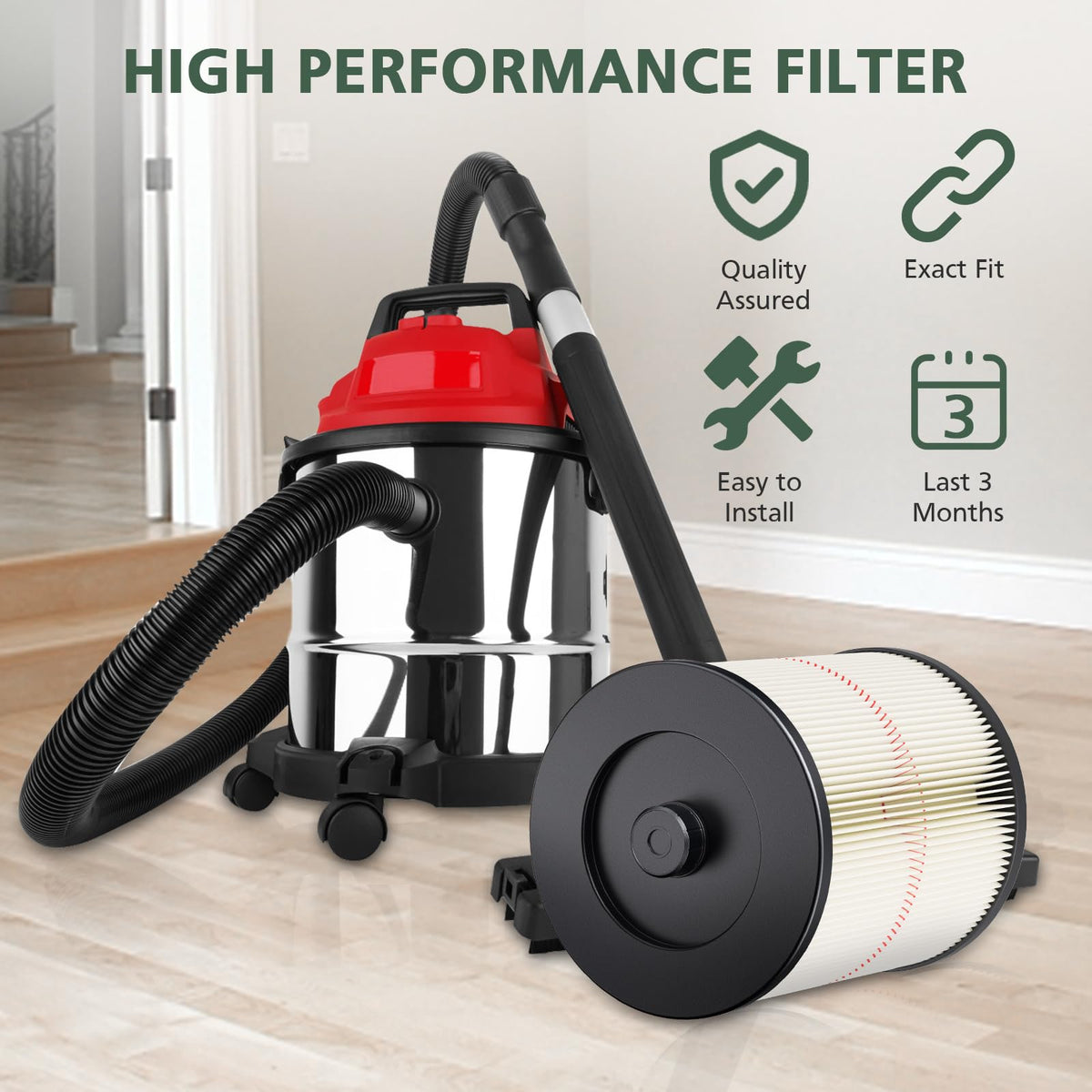Isinlive red stripe vacuum filter with integrated cap for quick replacement
