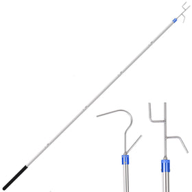 ISIVOVE extendable clothes hook pole for tall closets and high shelves.