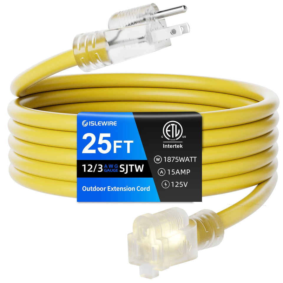 Islewire 12-gauge outdoor extension cord 25 ft for powerful outdoor use