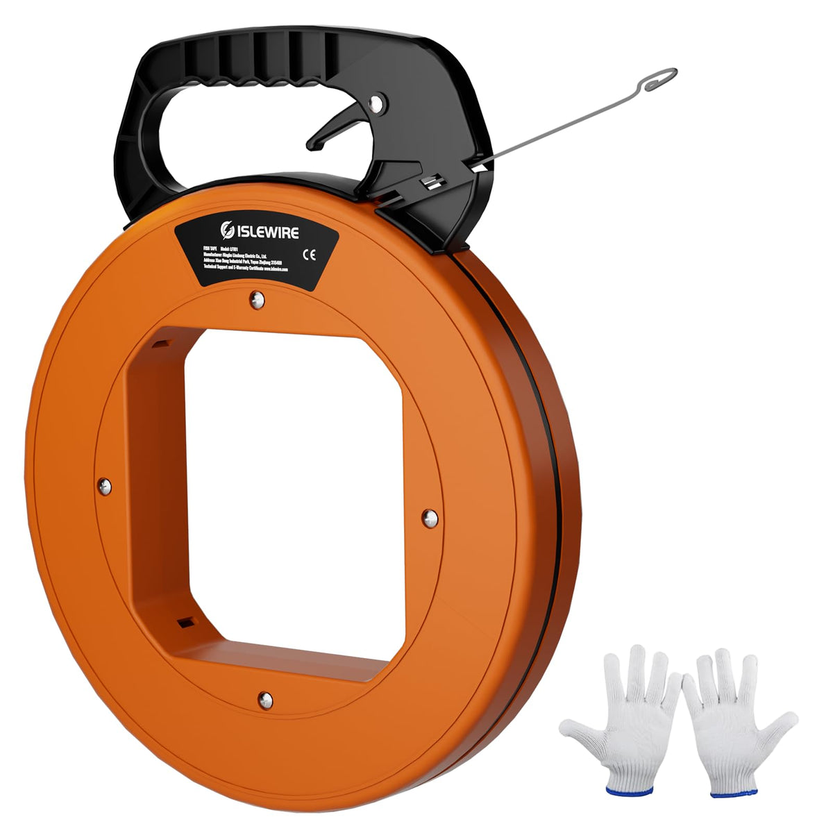 Islewire 240 ft fish tape with formed hook reel for easy end-to-end routing.