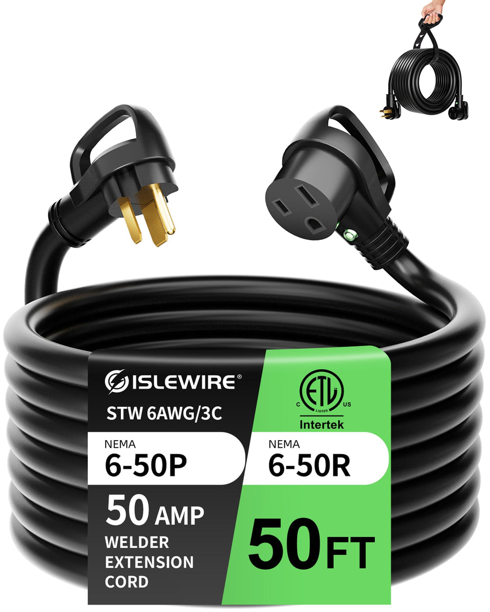 Islewire 6 AWG welder extension cord with 50 ft reach for versatile power placement