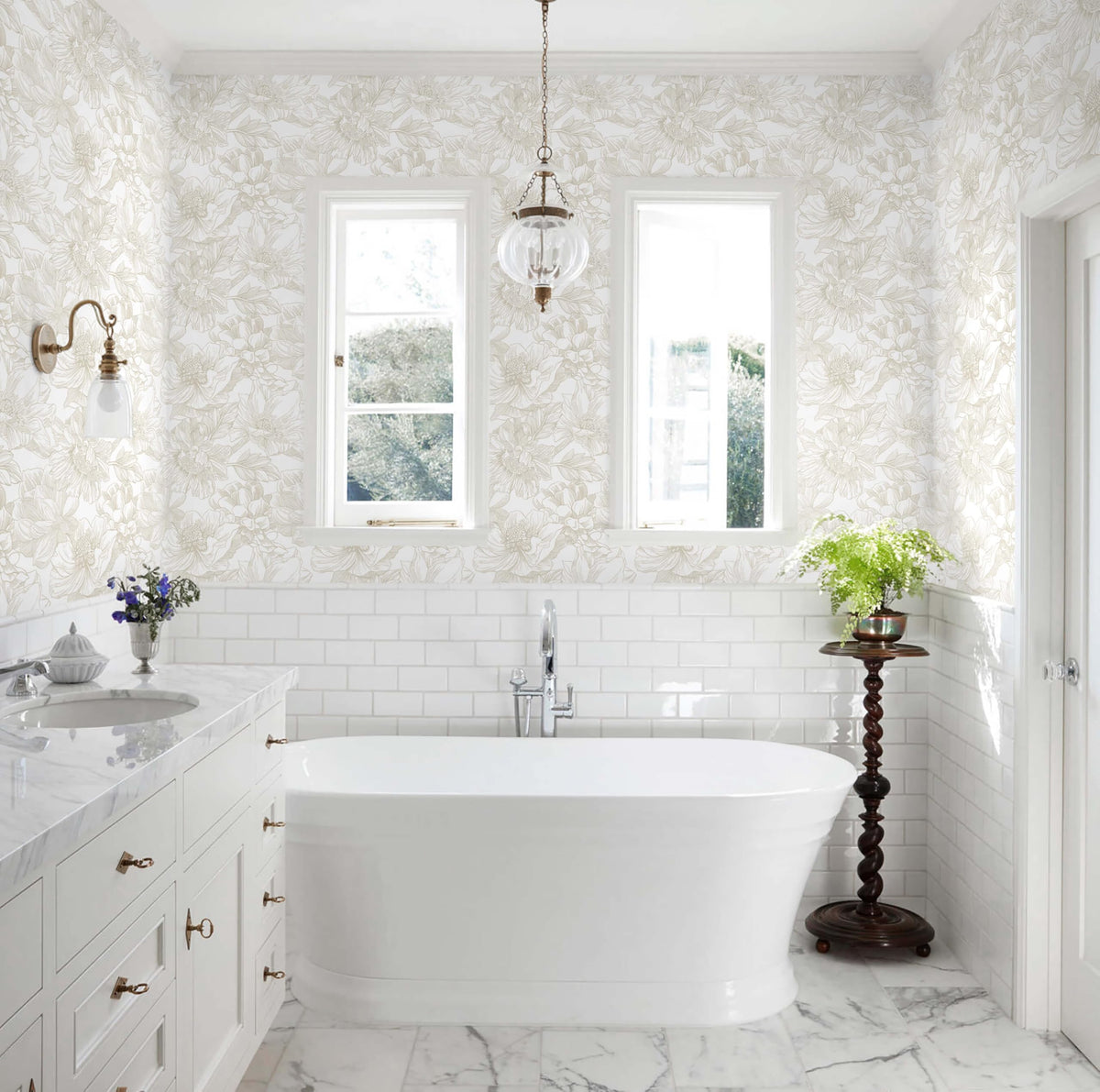 Ismoon floral wallpaper elevates living room decor with soft lines and calm mood.