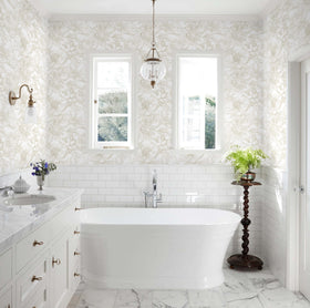 Ismoon floral wallpaper elevates living room decor with soft lines and calm mood.