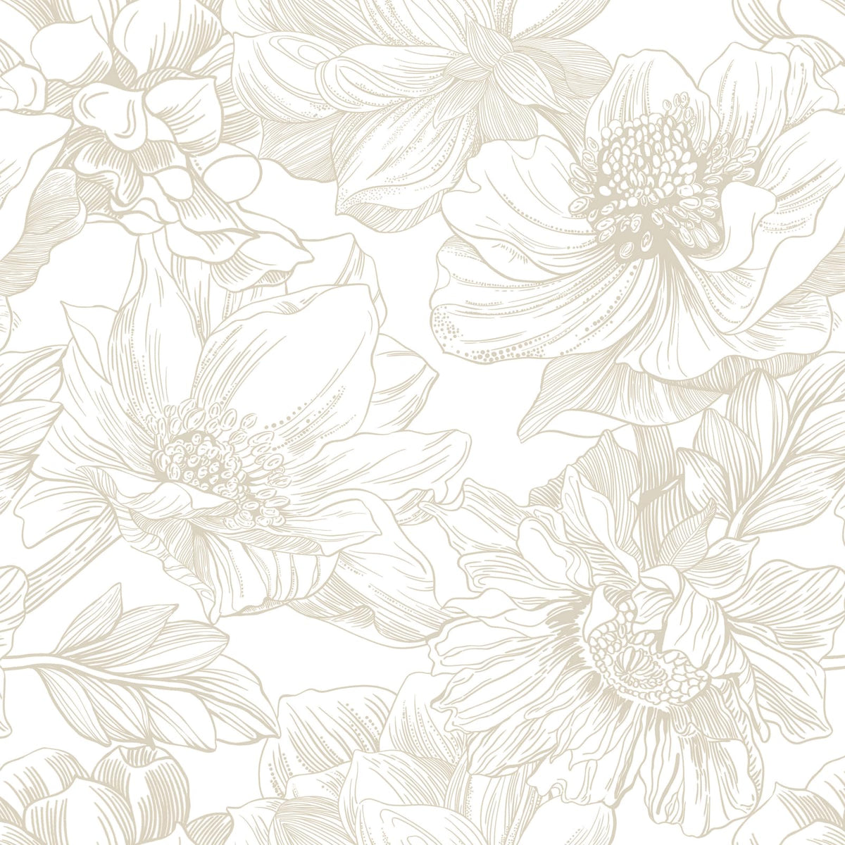 Ismoon large floral wallpaper in beige and coffee tones adds subtle depth to walls.