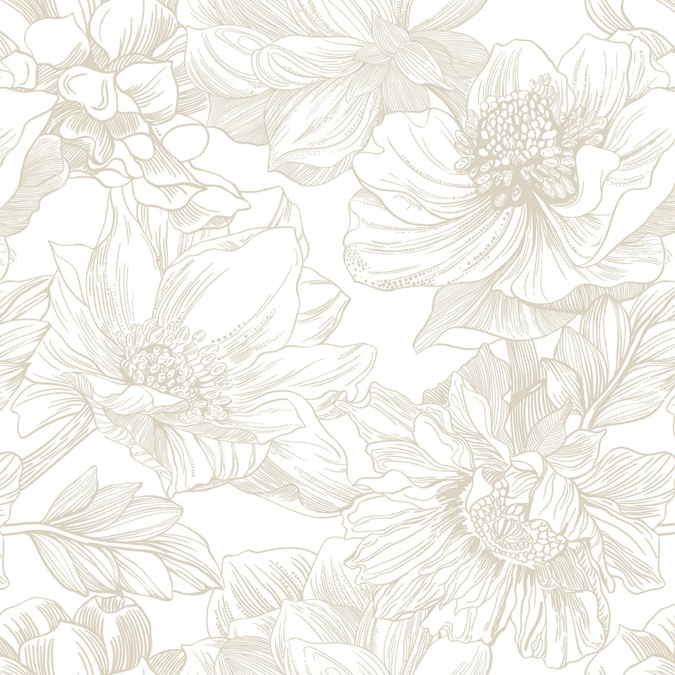 Ismoon large floral wallpaper in beige and coffee tones adds subtle depth to walls.