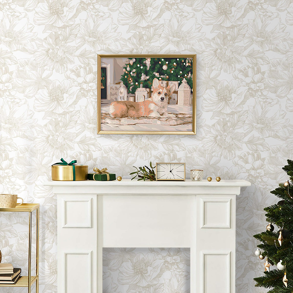 Ismoon floral pattern wallpaper in beige and coffee tones transforms cabinets with boho style.