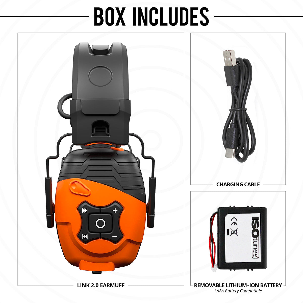 Battery life indicator for ISOtunes LINK up to 50 hours per charge
