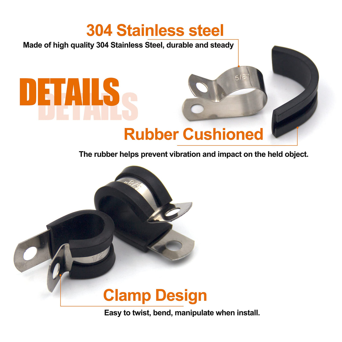 ISPINNER 304 stainless steel clamps resist corrosion for long-term use