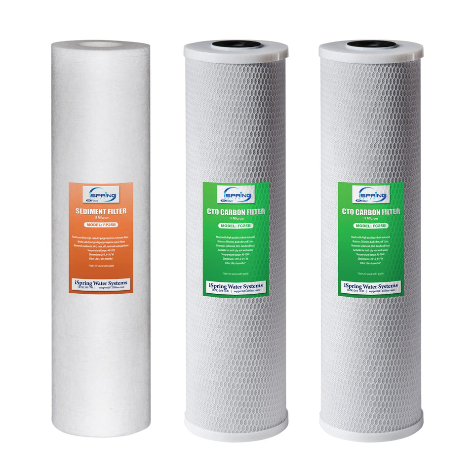 iSpring F3WGB32B sediment filter with 5 micron stage improves water clarity
