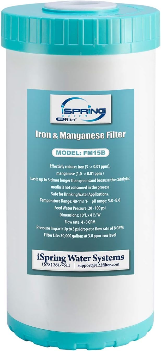 iSpring FM15B iron-manganese reducing cartridge for home filtration.