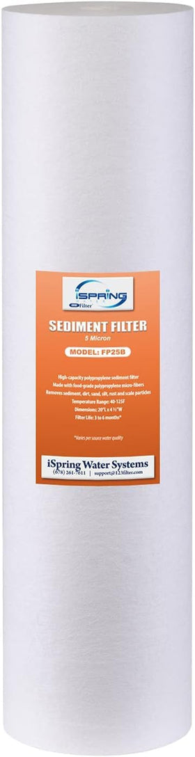 iSpring FP25B sediment filter reduces dirt and rust for cleaner water.