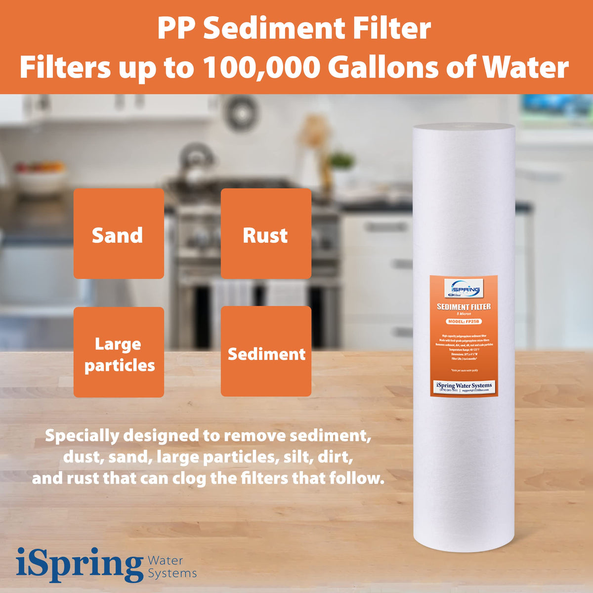 Ispring FP25BX2 removes rust and sand for clearer water.