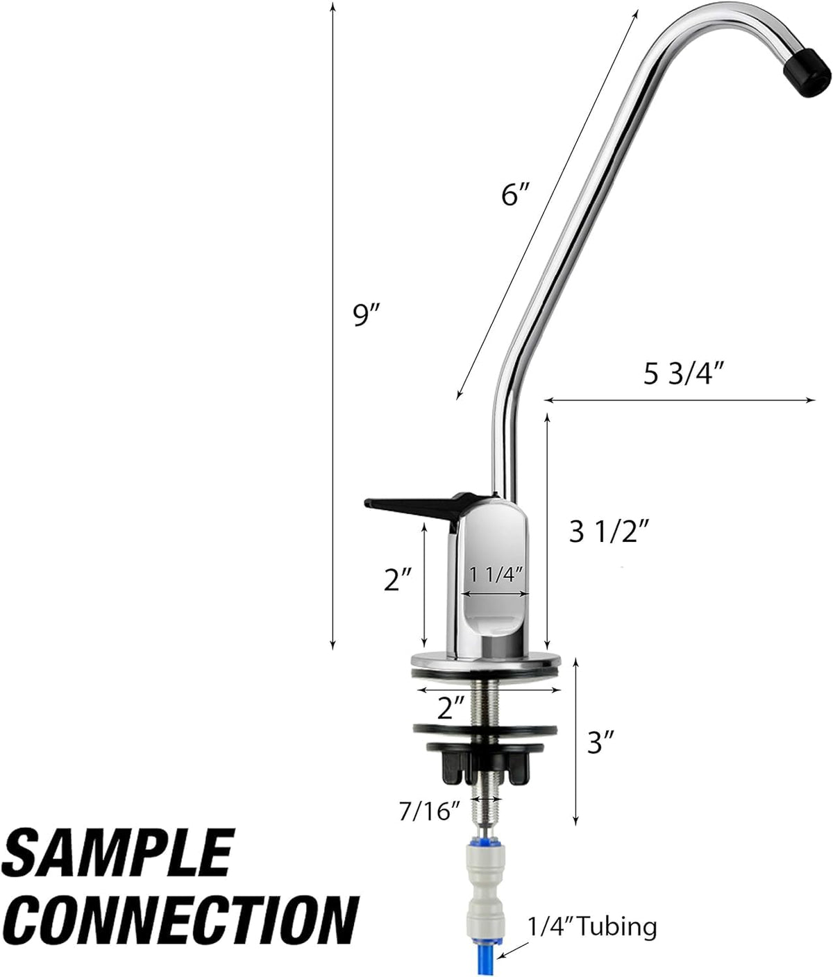 Ispring GB1 chrome RO faucet hole-size compatibility illustration